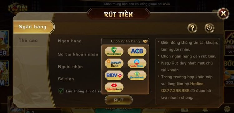 Tiền rút tiền iwin