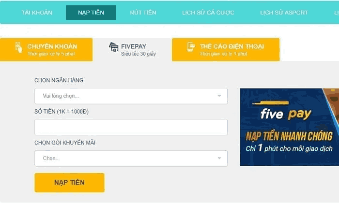 nạp tiền five88