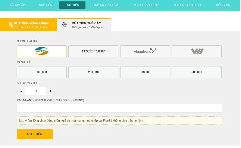 Rút tiền five88