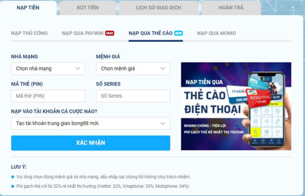 Hướng dẫn nạp tiền 8Live