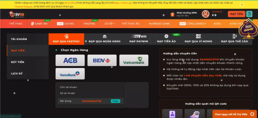 Nạp tiền Sv88